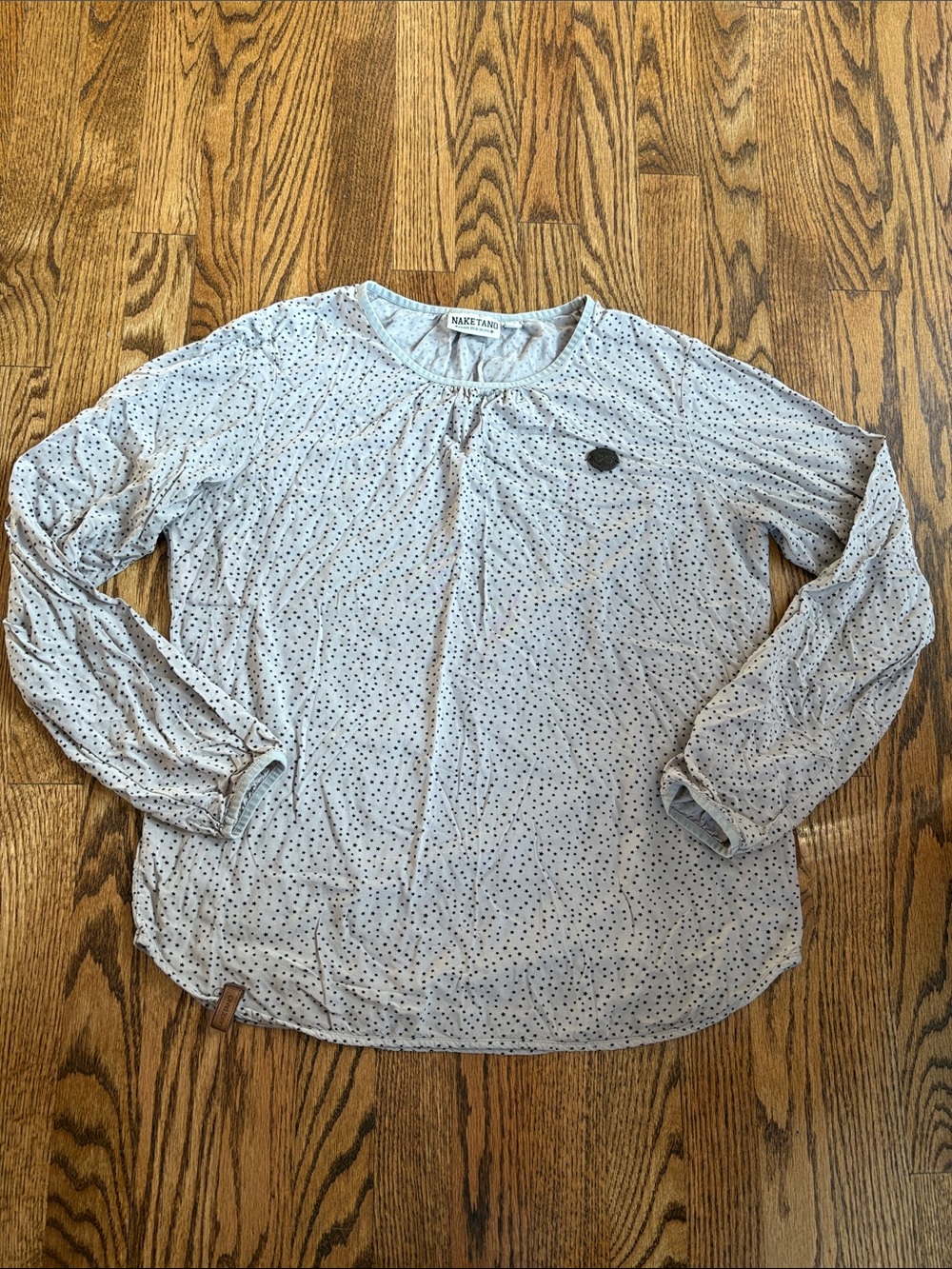 Naketano grey with navy blue stars long sleeve, flowy shirt, size M. Excl cond